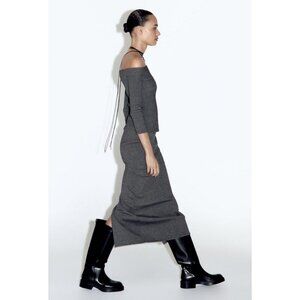 ZARA Textured Ribbed Midi Skirt Gray Marl Size M NEW with Tags!